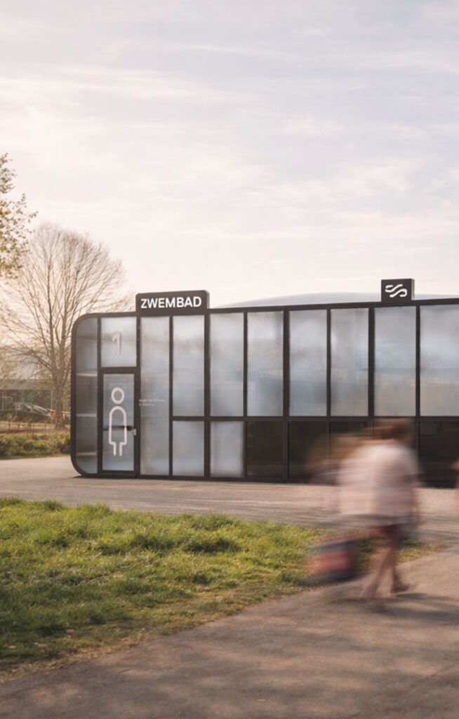 Een render van een van de mobiele zwembaden in Mechelen